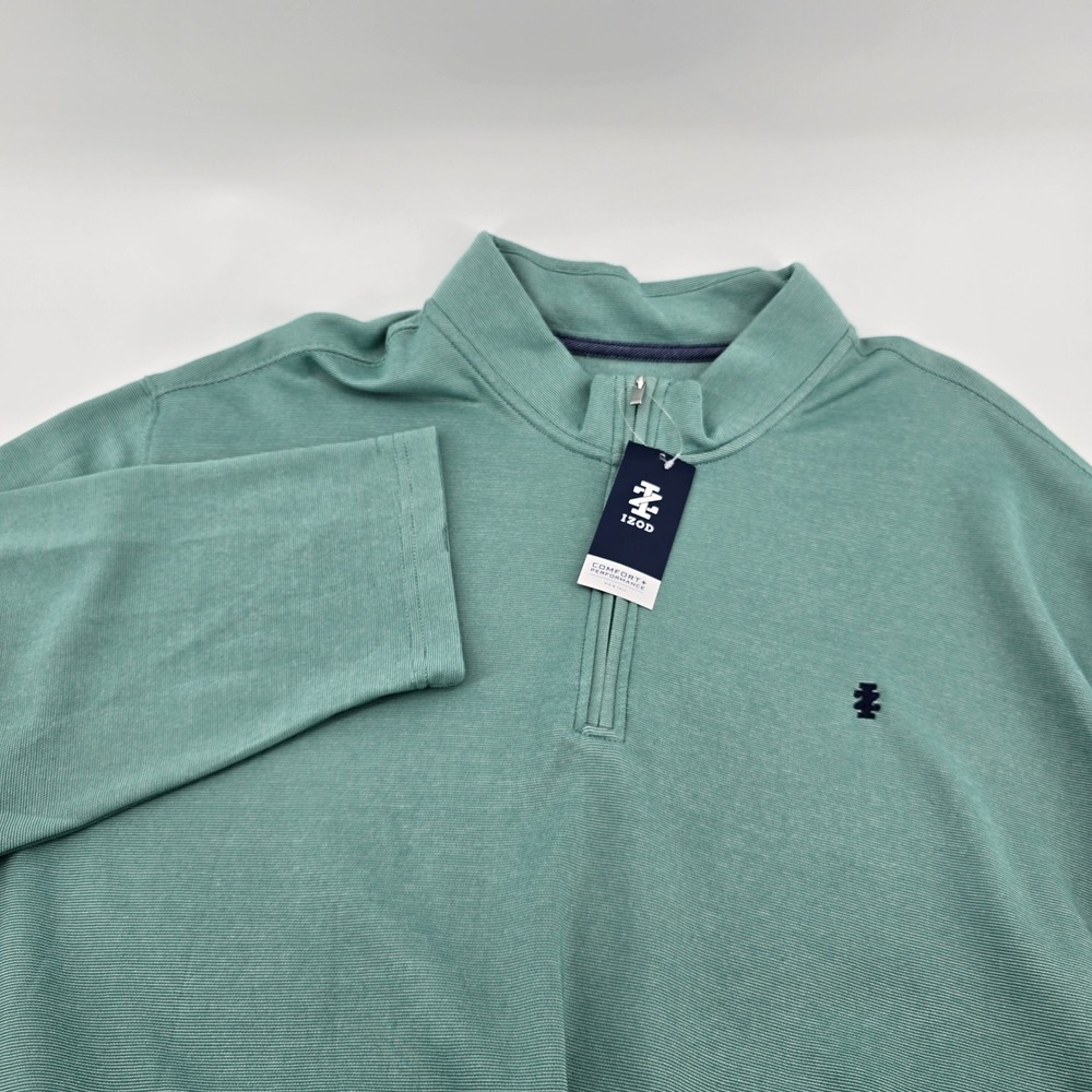 IZOD Pullover Mens Big & Tall 1/4‎ Zip Comfort Performance Beryl Green 4XB NEW
